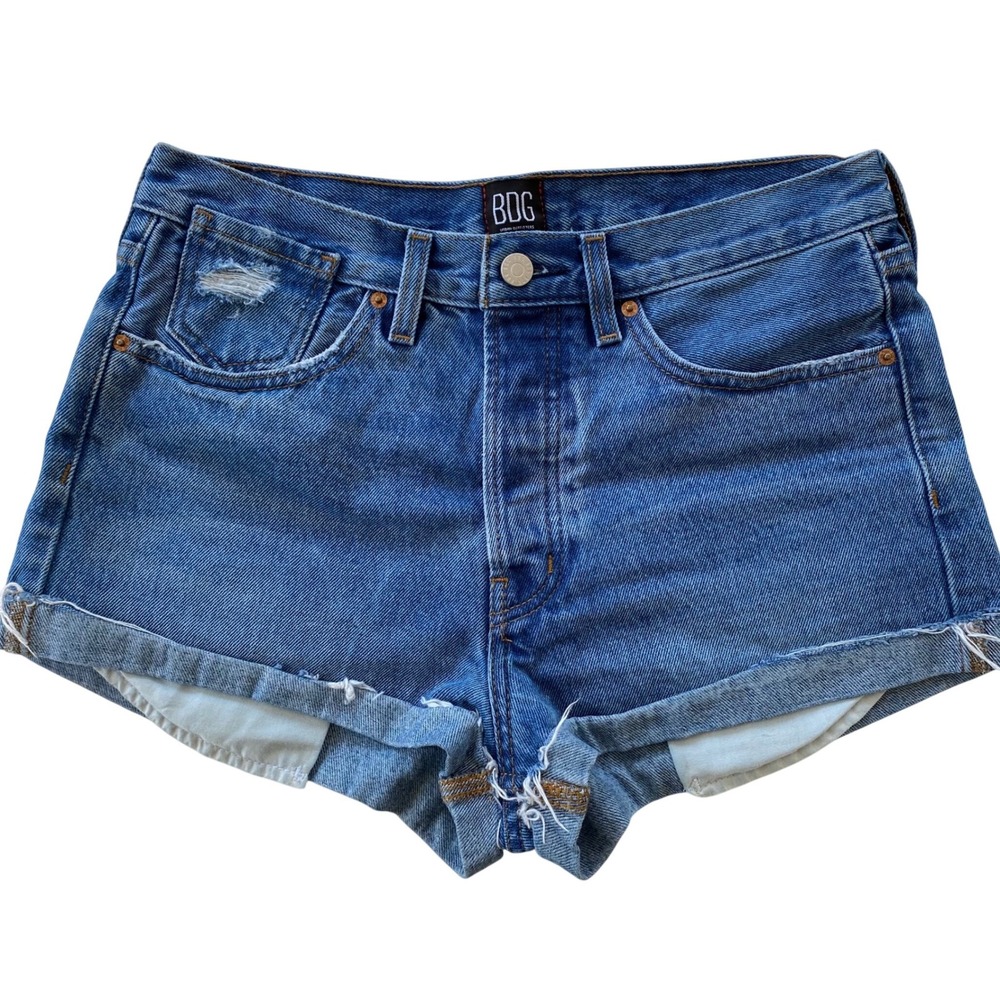 BDG Denim Shorts Women 28 Blue High Rise Button Fly Distressed Cuffed Festival